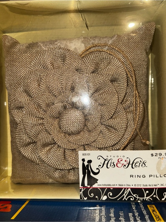 His & Hers Other - Studio His & Hers Burlap Floral Ring Pillow in Taupe